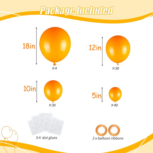 104pcs Orange Balloons - 18/12/10/5 Inch Orange Latex Balloons Garland Arch Different Sizes Pack for Birthday, Halloween, Thanksgiving and Fall Party Decorations