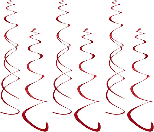Fumwase 30PCS Hanging Swirl Party Decorations Shinny Foil Plastic Party Streamer for Ceiling Ornament Set for Home School Birthday Wedding Halloween Decorations (Red)