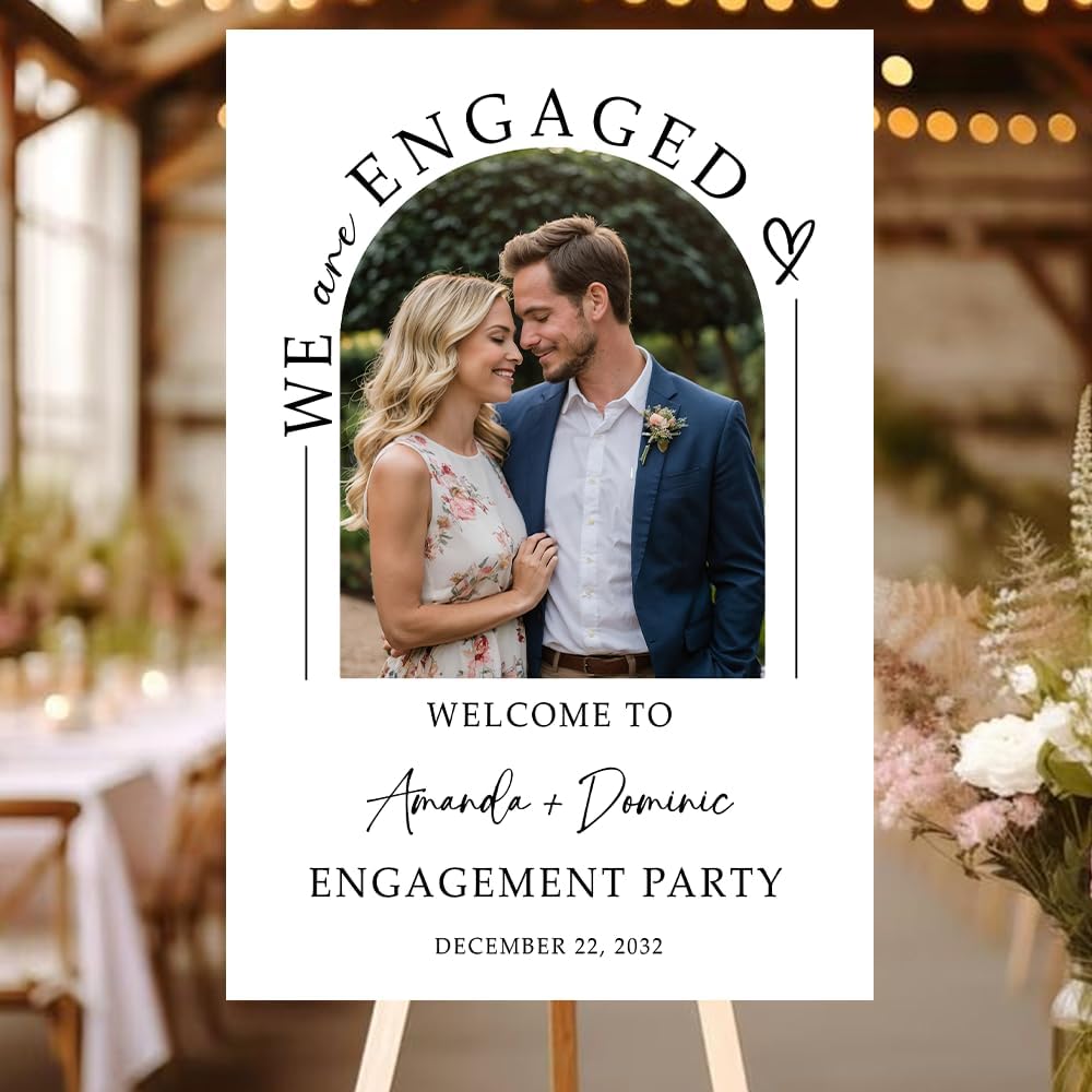 Personalized Engagement Welcome Sign – Minimalist Engagement Party Yard Sign – We’re Engaged Signs – Engagement Party Decorations for Couple - She Said Yes! (Version 8)