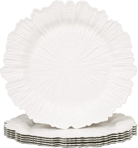 MAONAME Reef White Charger Plates, Plate Chargers for Dinner Plates, Plastic Plate Chargers for Wedding Decor, Thanksgiving, Christmas, Set of 6