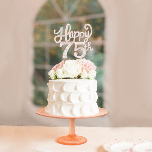 LASKYER Happy 75th Birthday Rose Gold Rhinestone Cake Topper - 75th Birthday/Anniversary,Cheers to 75 Years Old Bday Party Metal Sparkly Centerpieces Decorations.