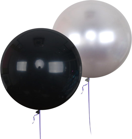AZOWA 24 Inch Black and Silver Balloons 16-Count Large Latex Round Balloons for Party Favors Decoration (Black and Silver, 16 Pcs)