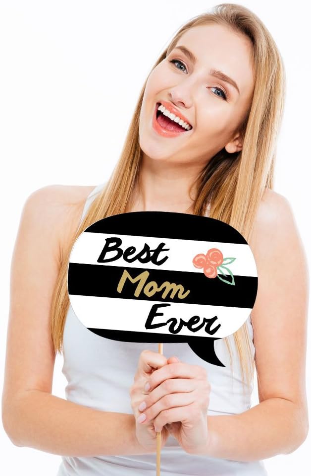 Mother's Day Photo Booth Props Kit - Celebration Set, Premium Cardstock Photo Props with Sticks, DIY Party Decorations - 20 Pieces - Best Mom Ever