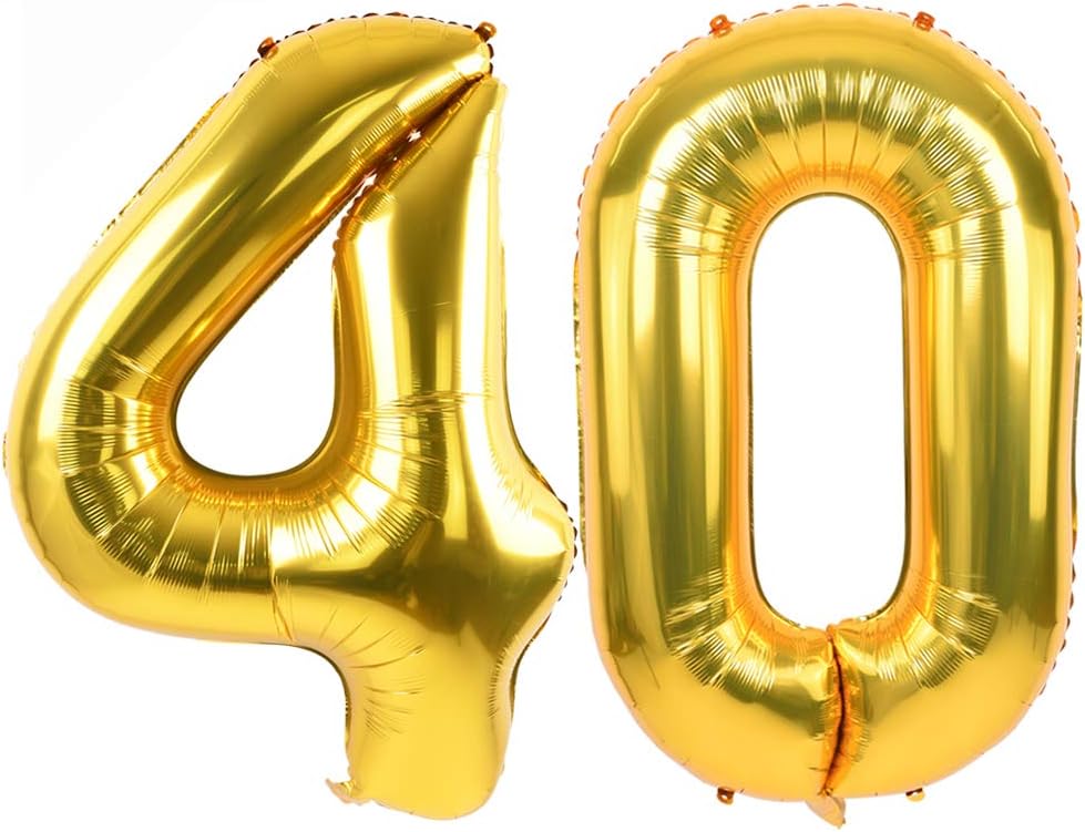 TONIFUL 40 Inch Gold Large Numbers Balloon Birthday Party Decorations, Foil Mylar Big Number Balloon Digital 40 for 40th Birthday, 40th Anniversary, Graduation Ceremony Photo Shoot
