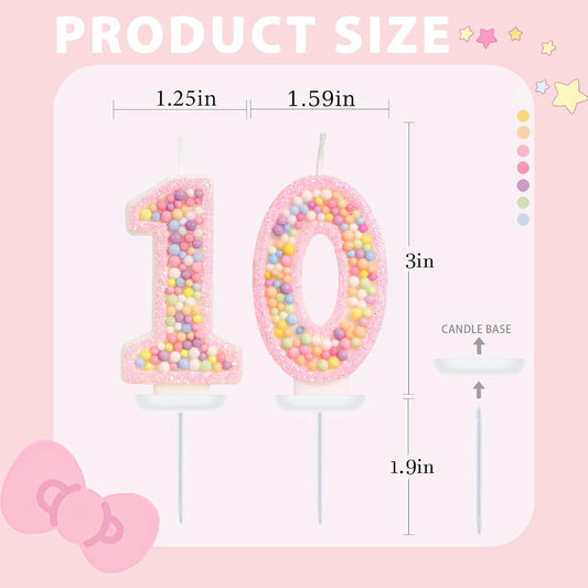 Pink Birthday Candles - Number 10 Candle, Colorful Macaron Candles, 10 Birthday Decorations for Girls Sweet Theme Party Supplies (Pink)