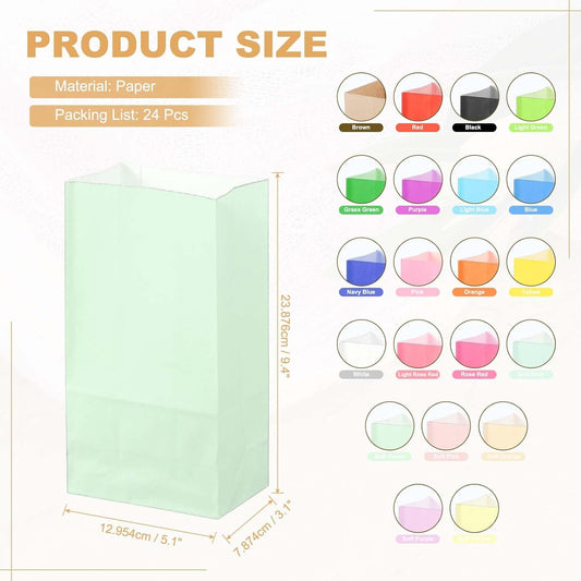 PATIKIL Party Favor Bag, 24 Pcs 5.1x3.1x9.4 Inch Medium Paper Candy Bags Gift Treat Celebration Halloween Goody Birthday Wedding Party with Stickers, Soft Green