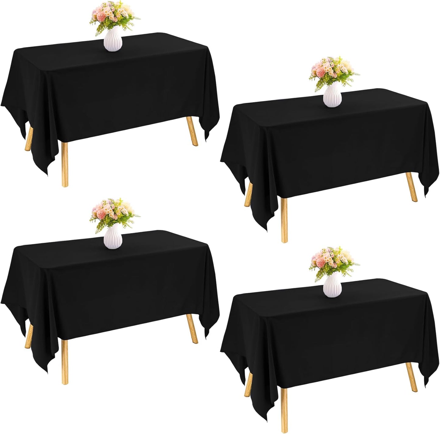 4 Pack Rectangle Tablecloth for 6 Foot Tables Washable Polyester Table Cover for Wedding Dining Table Parties Banquet（70x120 Black）