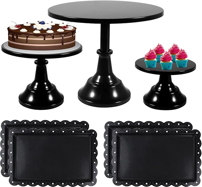 Cashger Cake Stand,7Pcs Round Metal Cake Display Stand 8/10/12Inch Dessert Table Decorations Set Cupcake Holder Party Serving Plate for Baby Shower ,Wedding ,Birthday Party ,Anniversary (Black)