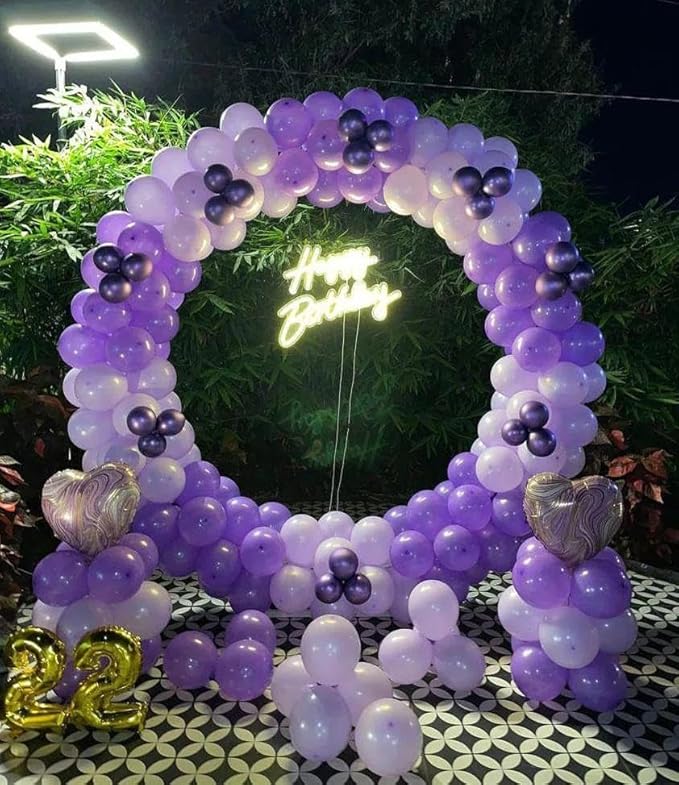 White Purple Confetti Latex Balloons, 50pcs 12 inch Helium Party Balloon with 33 Ft Purple Ribbon for Birthday, Girls Baby Shower, Wedding, Anniversary and Festival Ceremony Princess Decoration