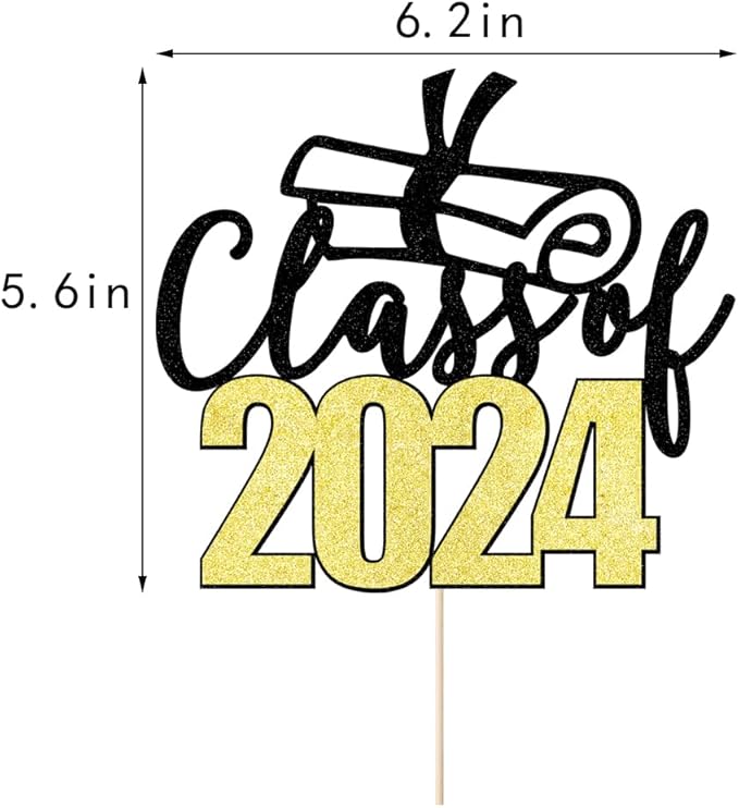 Class of 2024 Cake Topper - Congrats Grad Cake Toppers - Glitter Graduation Party Decorations