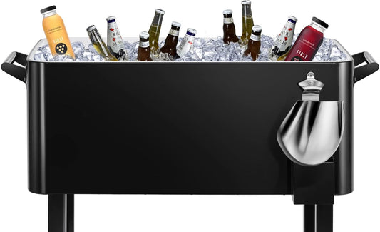 EDOSTORY 80 Quart Rolling Ice Chest Cooler Cart,Patio Backyard Party Drink Beverage Bar Stand Up Cooler Trolley with Ice Scoop