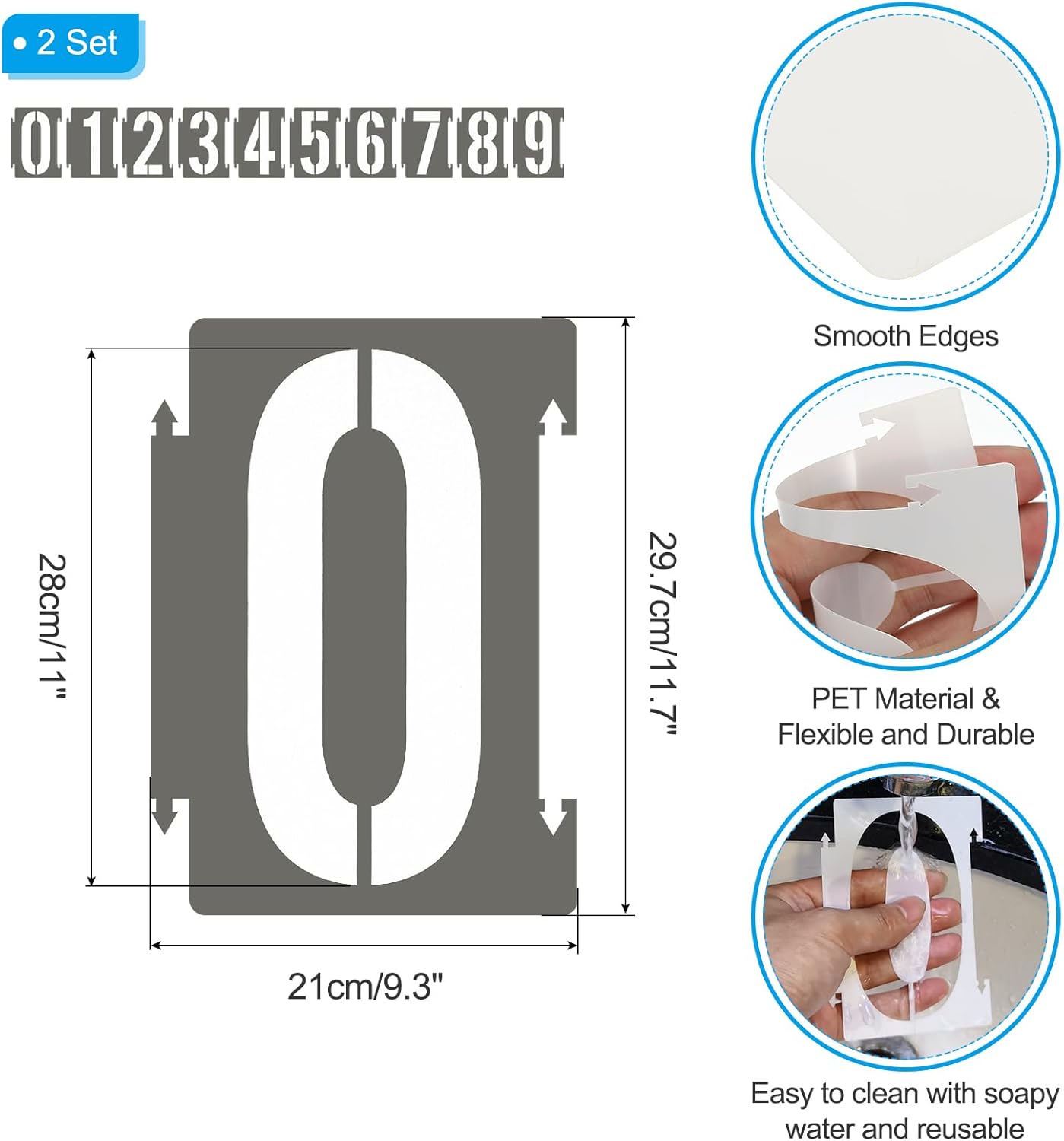 PATIKIL 20Pcs 11 Inch Large Number Stencils, 0-9 Address Number Stencil, Reusable Plastic Digital Templates for Crafts Drawing Wood Stencils White