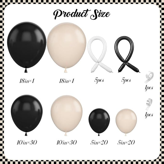 Black White Balloon Arch Kit,Sand White Black Bow Balloon Garland with Black and White Long Balloons for Birthday Baby Shower Anniversary Wedding Party Decorations