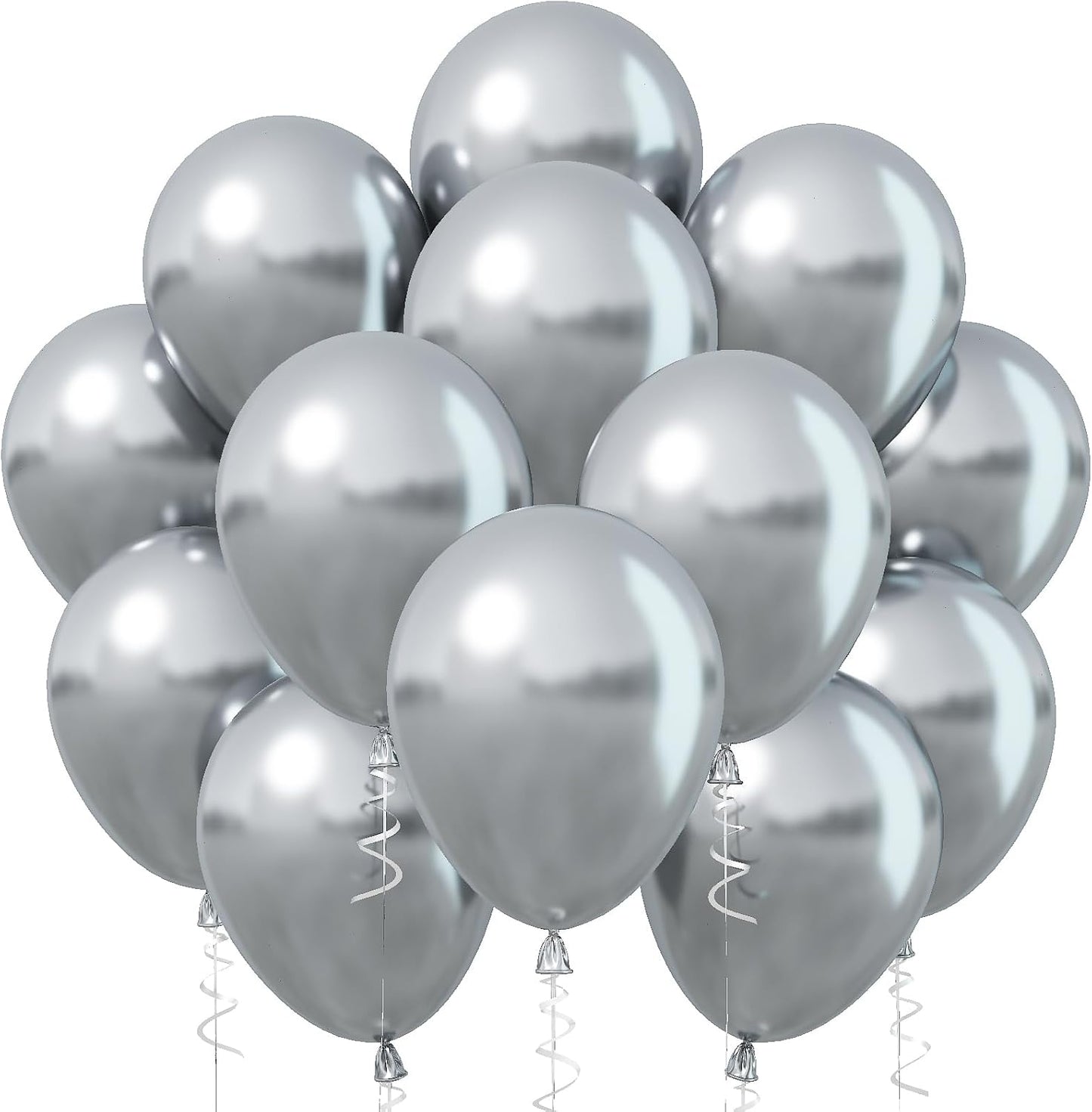 Metallic Silver Balloons, 12 Inch Silver Balloons 30Pcs Chrome Silver Metallic Balloon Silver Shiny Silver Latex Balloons for Birthday Graduation Anniversary New Year Wedding Party Decorations