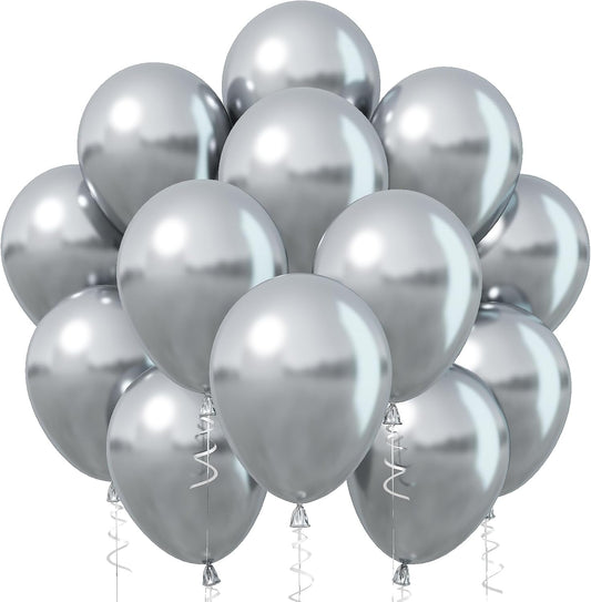 Metallic Silver Balloons, 12 Inch Silver Balloons 30Pcs Chrome Silver Metallic Balloon Silver Shiny Silver Latex Balloons for Birthday Graduation Anniversary New Year Wedding Party Decorations