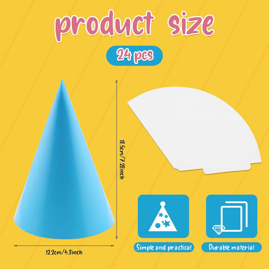 24 PCS Party Cone Hats DIY Birthday Paper Cone Hats for Kids and Adults Birthday, Baby Shower, Bridal Shower