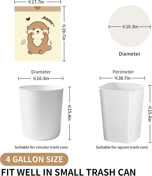 VOK 4 Gallon Trash Bags with Otters Printed, Drawstring Small Garbage Bags, Tear-Resistant & Odor-Control Bathroom/Kitchen Trash Can Liners, Bathroom Trash Bags with Secure Tie, 110 Counts