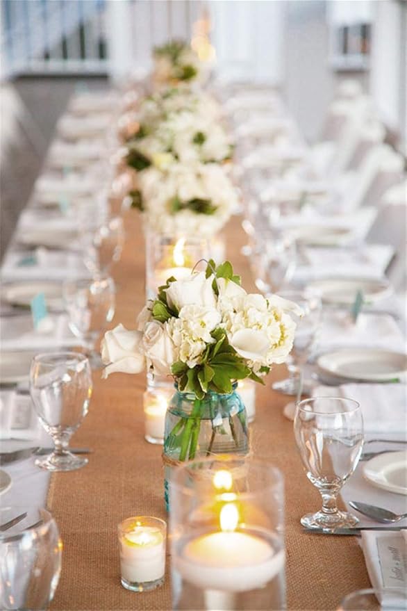 B-COOL 2 Pieces Burlap Table Runners 13x108 Inch Rustic Boho Table Runner Dresser Cover for Farmhouse Macrame Jute Fabric Thanksgiving Party Home Dining Decorations Khaki