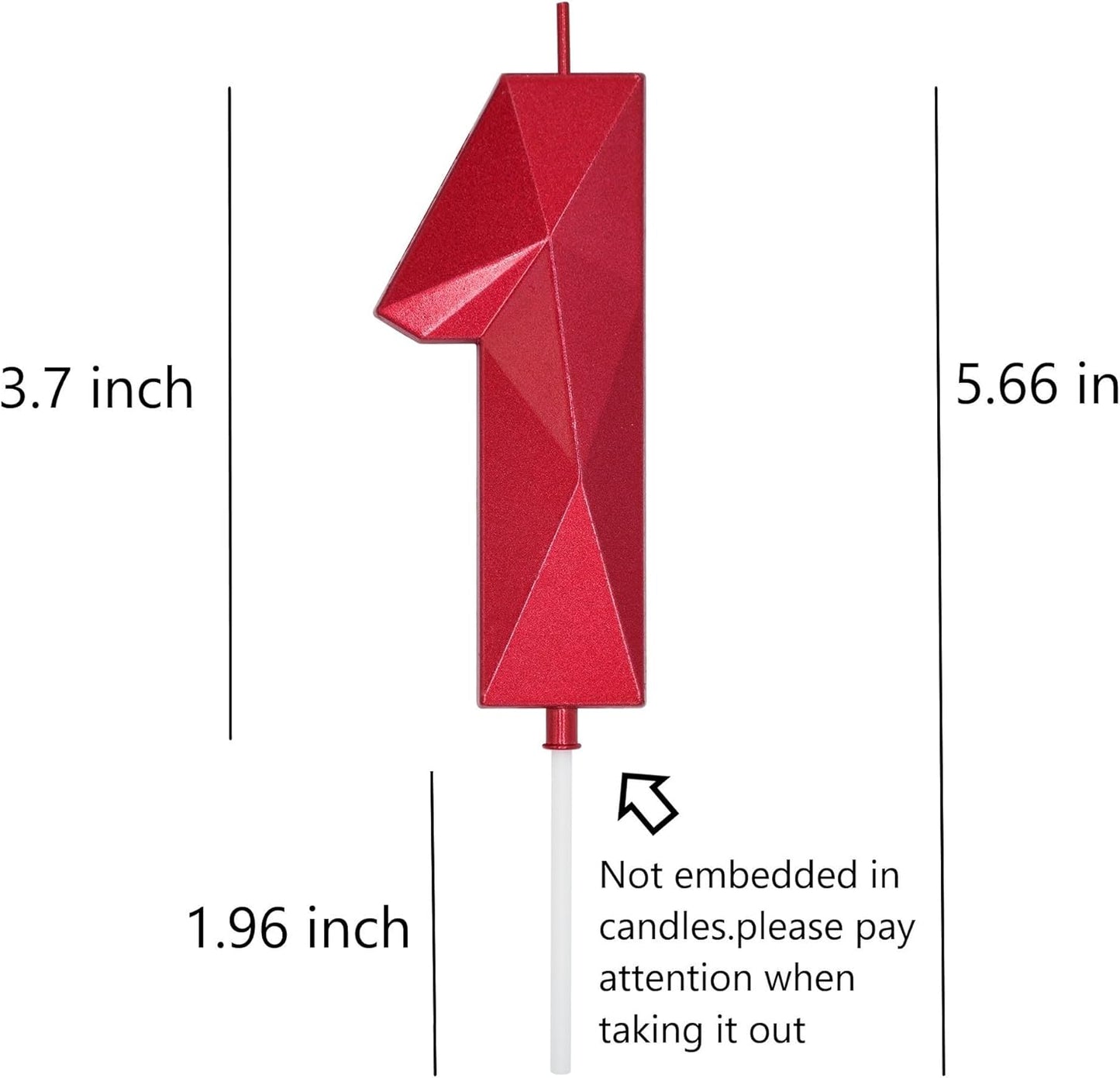 DERVENTA Large Birthday Candle Number 3D Red 3.7 inch Party Celebration Anniversary Decoration Cake Topper 1 Piece (Number 1 Red)