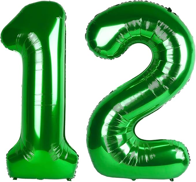 Dark Green Number 12 Balloon 40 Inch, 12th Birthday Party Decorations for Children, Giant 12 Foil Balloon for Party Supplies