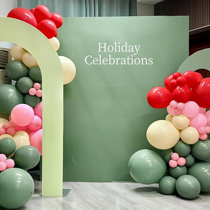 Sage Green Pink Red Balloon Arch Garland Kit, 167PCS Sage Green Blush Cherry Red Ivory Latex Balloons for Christmas Birthday Graduation Baby Shower Wedding Party Decoration