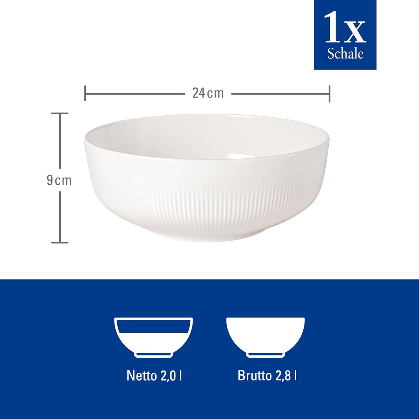 Villeroy & Boch Afina Gourmet Medium Serving Bowl, Premium Porcelain, Made in Germany, Dishwasher and Microwave Safe, 9.5 x 9.5x 3.5 in, Stackable, White
