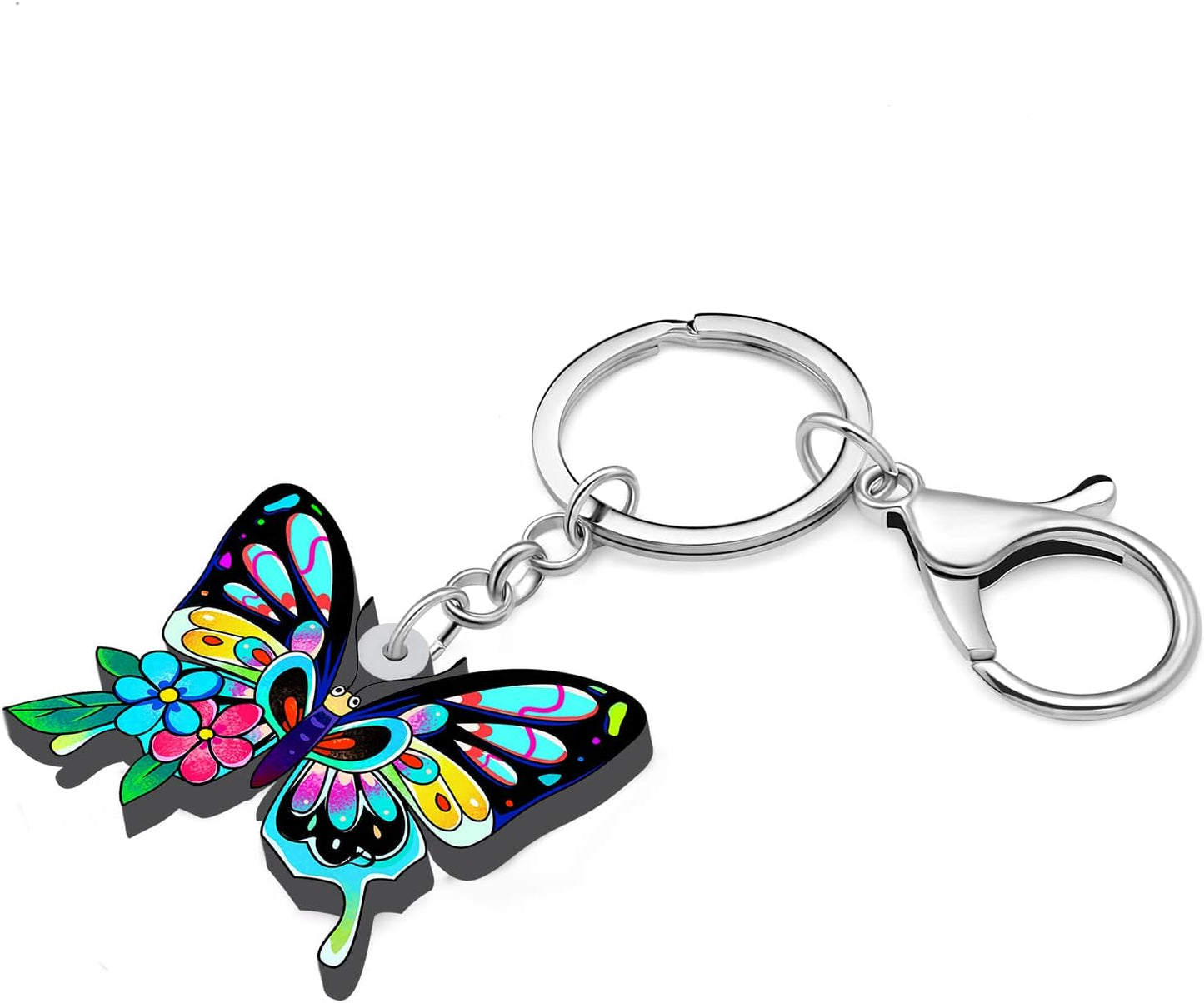 BONSNY Morpho Menelaus Butterfly Key Chains for Women Car Purse Bag Rings Pendant Charms
