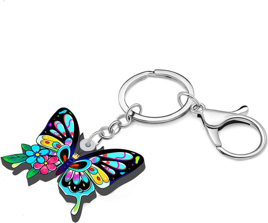 BONSNY Morpho Menelaus Butterfly Key Chains for Women Car Purse Bag Rings Pendant Charms