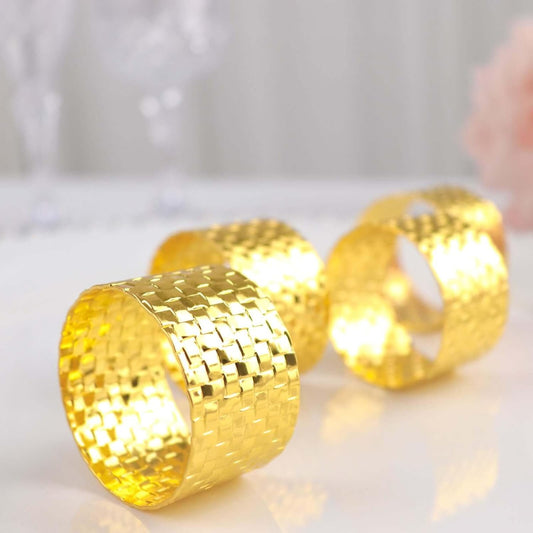 Efavormart 4 Pack | Shiny Gold Basket Weave Napkin Rings, Metallic Napkin Holders