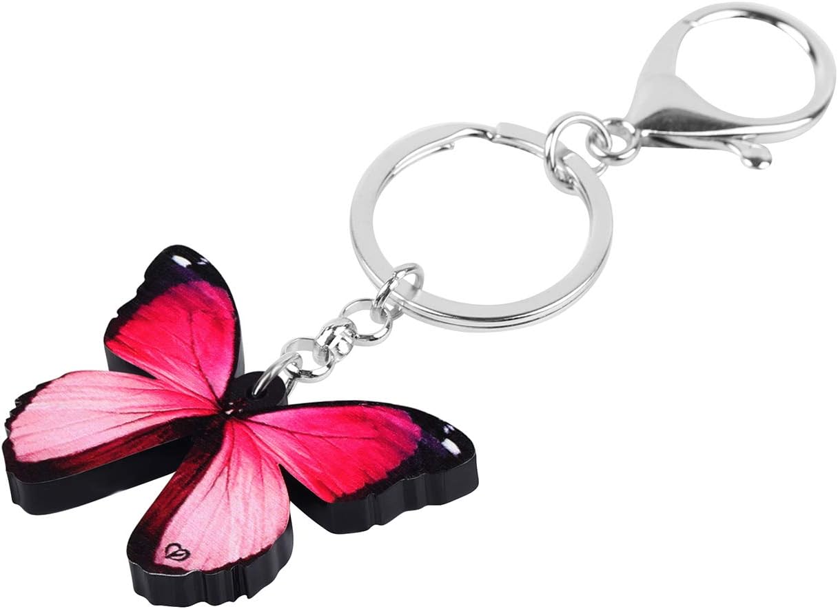 BONSNY Morpho Menelaus Butterfly Key Chains for Women Car Purse Bag Rings Pendant Charms