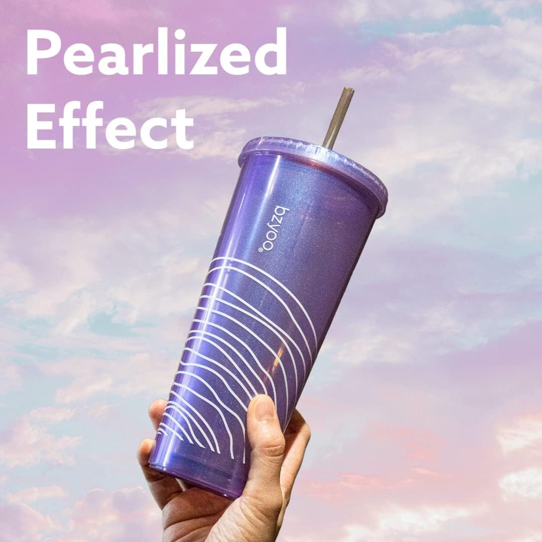 bzyoo SIP 24oz (710ml) Double Wall Plastic Tumbler with Lid and Straw Cold Drink Travel Mug Reusable Ice Coffee Tea Cup Perfect for Office Poolside Parties Gifts Color: Pearl Purple