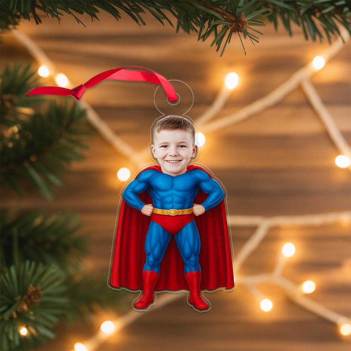 Custom Photo Baby Boy Superman Ornament, Personalized Superhero Christmas Ornament, Baby’s First Christmas Gift Acrylic Ornament – Personalized Christmas Tree Decoration, Custom