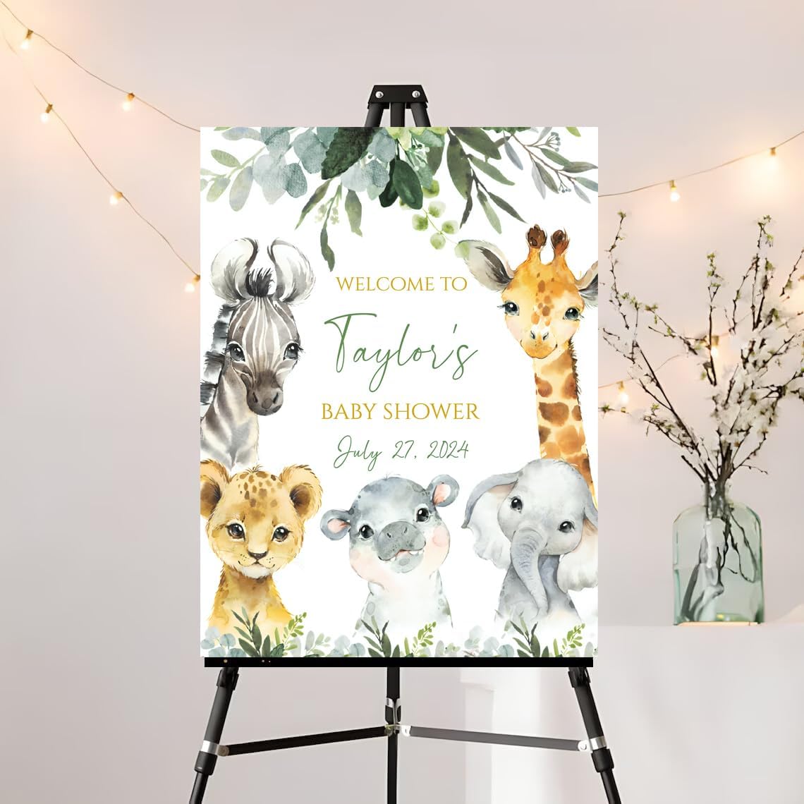 Safari Baby Shower Welcome Sign, Rustic Animal Welcome Sign, Sage Green Plastic Event Decoration Sign, 4mm Thick