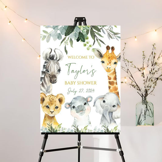 Safari Baby Shower Welcome Sign, Rustic Animal Welcome Sign, Sage Green Plastic Event Decoration Sign, 4mm Thick