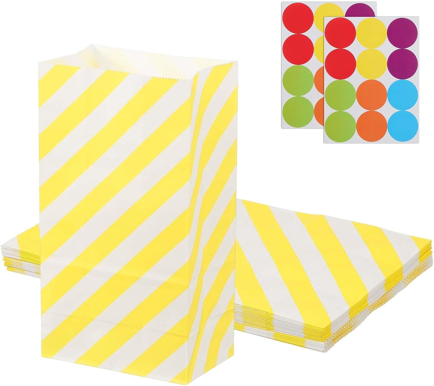 PATIKIL Party Favor Bag, 24 Pcs 5.1x3.1x9.4 Inch Medium Paper Candy Bags Gift Treat Celebration Halloween Goody Birthday Wedding Party with Stickers, Yellow Twill
