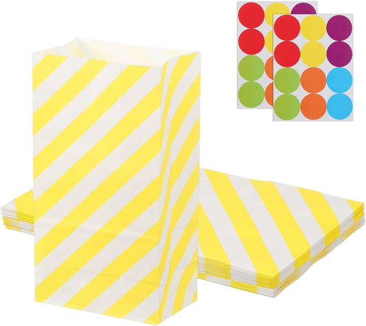 PATIKIL Party Favor Bag, 24 Pcs 5.1x3.1x9.4 Inch Medium Paper Candy Bags Gift Treat Celebration Halloween Goody Birthday Wedding Party with Stickers, Yellow Twill
