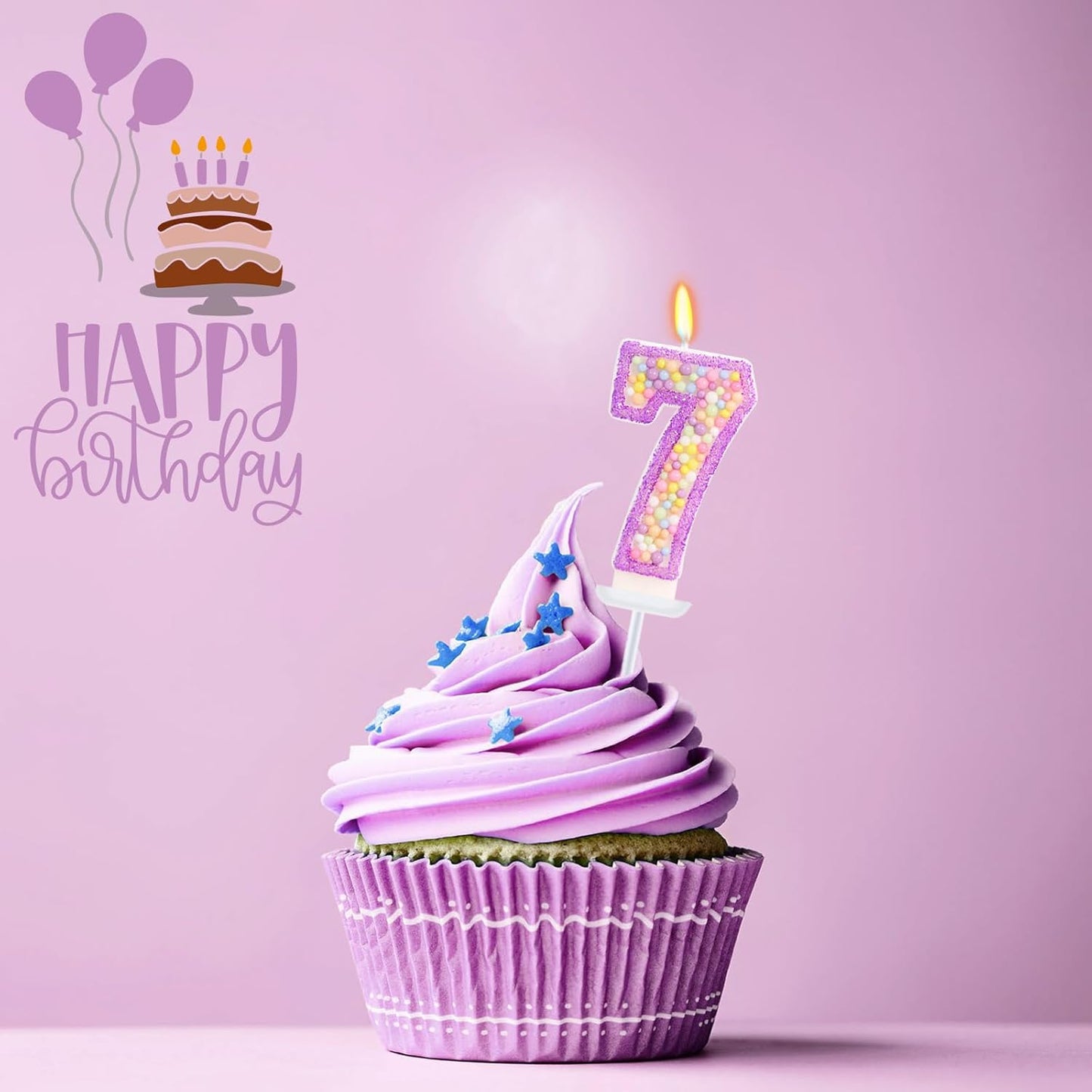 Birthday Candles - Number 7 Candle, Colorful Macaron Candles for Boys/Girls, Purple Party Decorations, Purple Cake Decorations