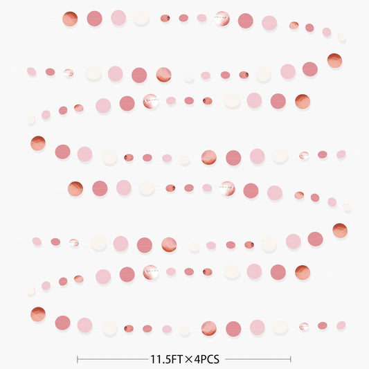 Rose Gold Party Decorations Dusty Pink Circle Dots Garland Blush Pink Hanging Paper Polka Dot Streamer for Birthday Wedding Bridal Shower Bachelorette Engagement Baby Shower Anniversary Party Supplies