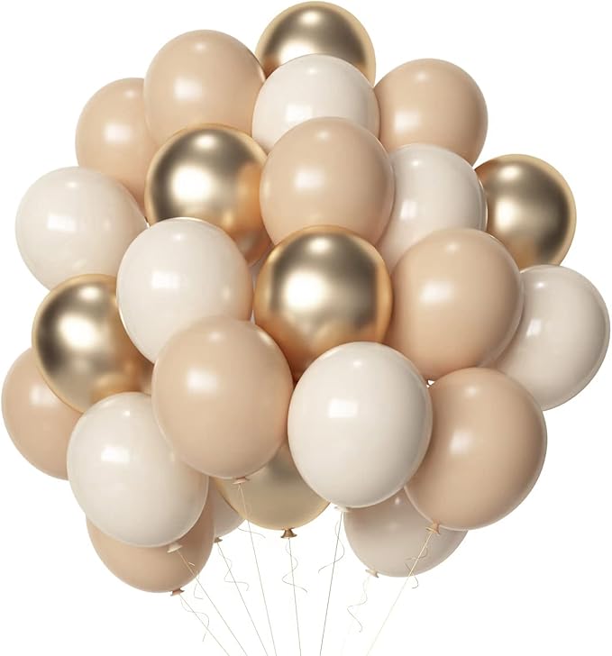 Blush Gold Beige Neutral Balloons, 50pcs 12 inch Neutral Balloon Blush Gold Beige Latex Balloons for Birthday Wedding Bride Shower Party Decoration