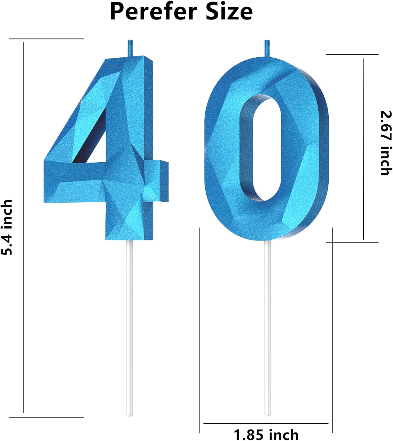 Number Birthday Candles(40 Candle Blue) 3D Diamond Shape Number Happy Birthday Cake Candles for Birthday Party Wedding Decoration Reunions Theme Party