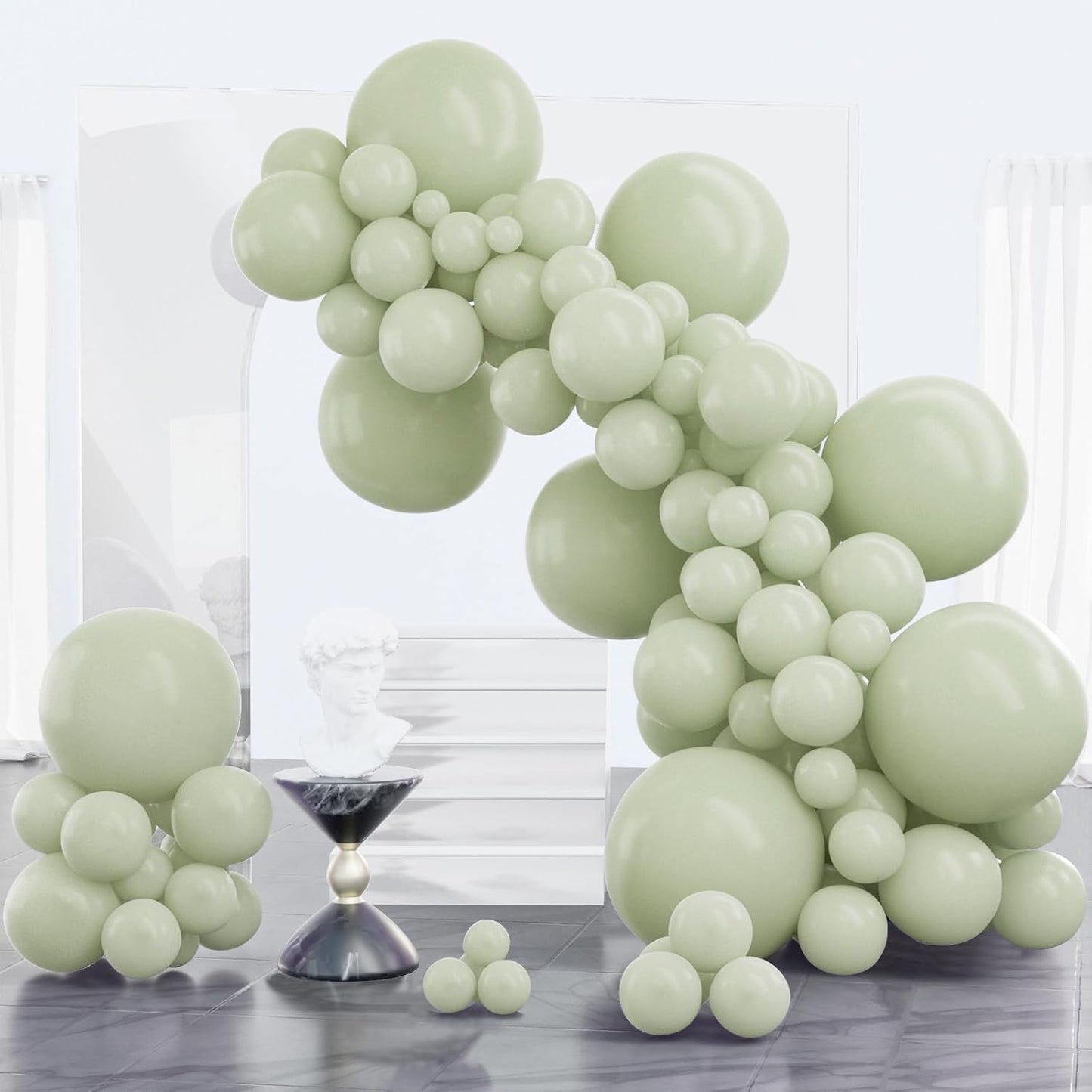 PartyWoo Sage Green Balloons 100pcs Different Sizes of 18 12 10 5 Inch Dusty Boho Green Latex Balloon Arch Kit for Wedding Birthday Dinosaur Jungle Golf Football Theme Party Decorations Green-F32