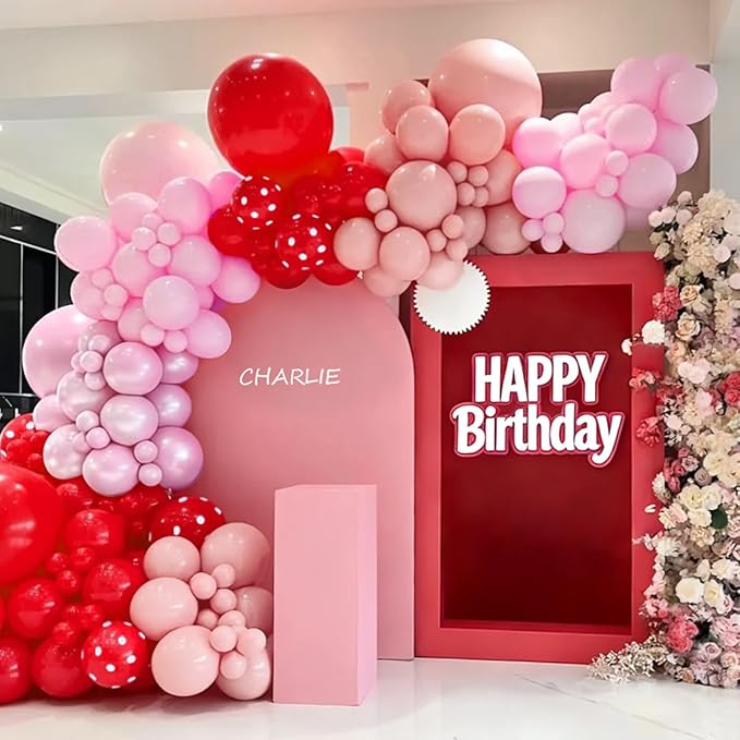 Red and Pink Balloon Garland Arch Kit, 167Pcs latex Balloons Different Sizes 18 12 10 5 inch for Women Girl Birthday Baby Shower Wedding Valentines Day Party Decorations