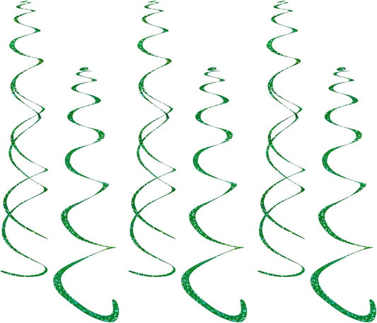 Fumwase 30PCS Hanging Swirl Party Decorations Shinny Foil Plastic Party Streamer for Ceiling Ornament Set for Home School Birthday Wedding Halloween Decorations (Green)