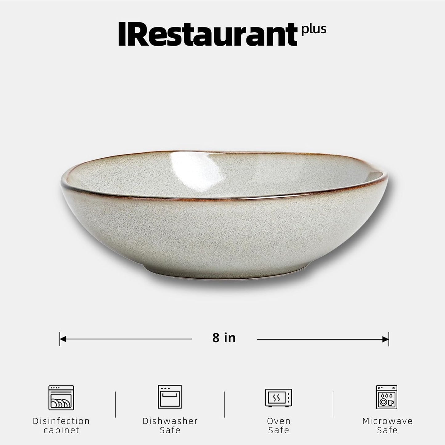Organic Shape Restaurant Soup/pasta Bowl 8"/30oz, Commerical Grade Catering Stoneware Bowls in Ir-regular Organic Shape, Chip & Scratch Resistant, Glossy Reactive Glaze Grey, Case of 24
