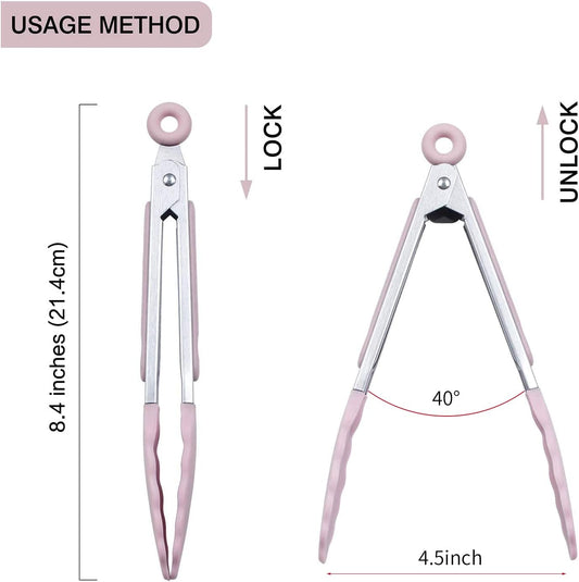 MSY BIGSUNNY Kitchen Food Tongs - 7" Mini Silicone Serving Tongs - Set of 3 (Pink)