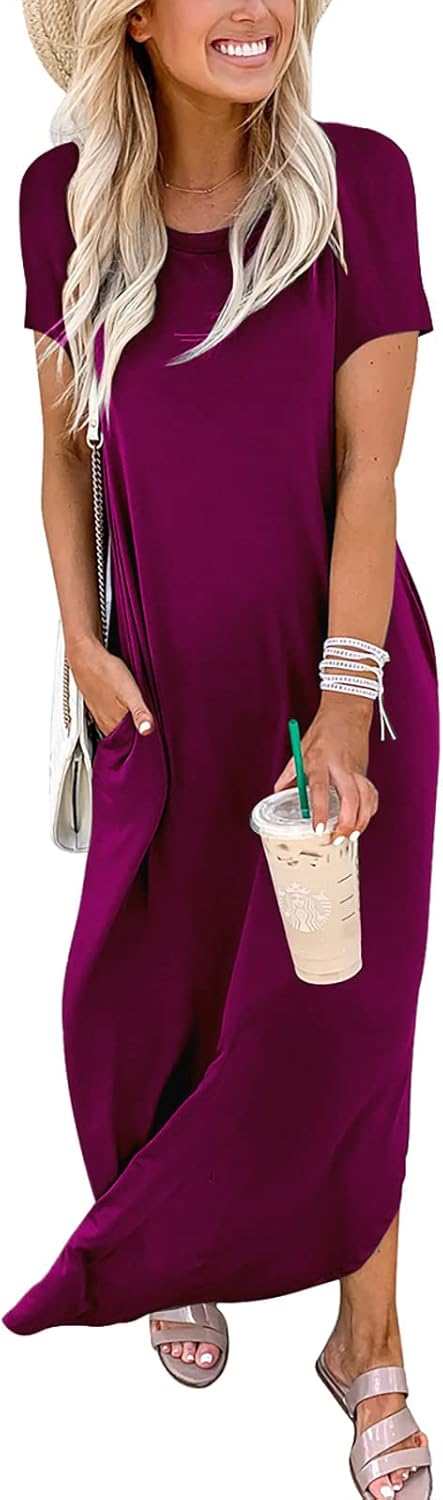 ANRABESS Womens Summer Maxi Dress Short Sleeve Casual Loose Long T Shirt Dresses Split Vacation Beach Sundress Travel Outfits