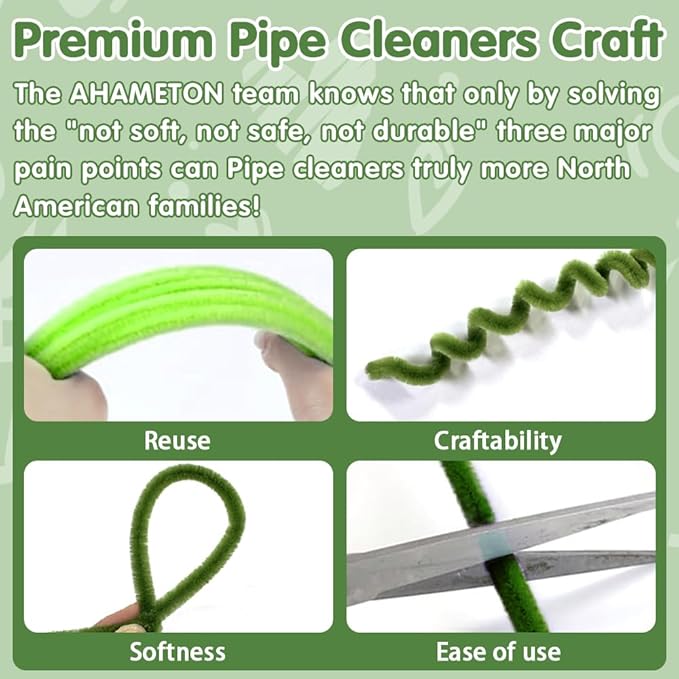 620 Pieces Green Pipe Cleaners Craft Set, 600 Pcs Chenille Stems with 20 Pcs Flower Stems, Craft Supplies Bulk for DIY Art and Craft Projects Creative Gift Wrapping Party Decorations(Green Series)