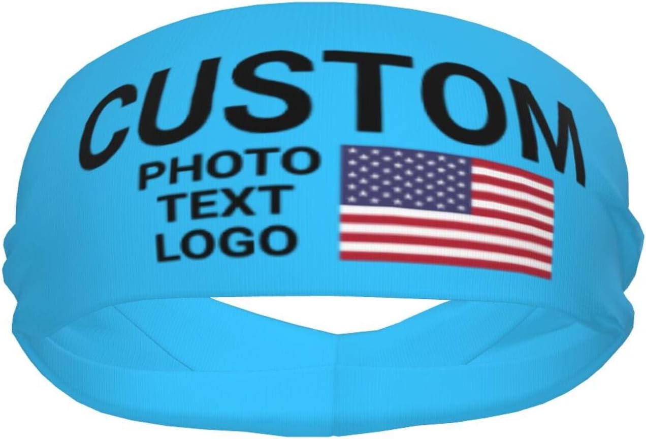 Custom Sports Headband Sweatband Bandana Add Your Photo Logo Text Number, Bulk Customized Unisex Sports Moisture Wicking Breathable Elastic