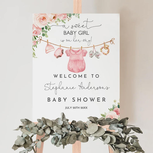 Personalized Pink Sweet Baby Shower Sign, Baby Girl Shower Yard Sign, Baby Shower Decorations, Boho Baby Shower Decorations For Baby Girl, Baby Pink Floral Shower