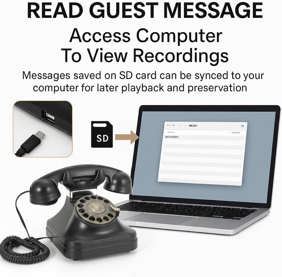 Audio Guest Book Wedding Phone, Retro Audio Phone Guestbook with Clear Voice Recording for Wedding Reception, Bridal Shower, Birthday, Baby Shower, Anniversary, Engagement (Elegant Black)